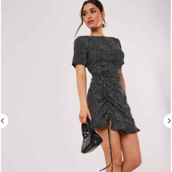 Missguided Dresses & Skirts - black dalmatian print ruched side tea dress
